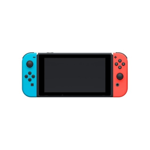 Изображение Портативная игровая консоль Nintendo Switch синего, серого и красного цвета.