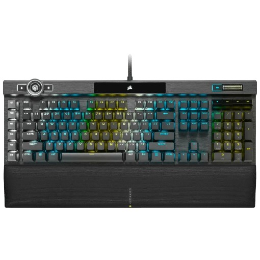 Picture of CORSAIR K100 OPX mechanical gaming keyboard in black.
