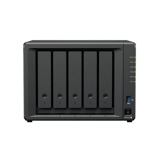 Изображение Продвинутый сервер хранения Synology DS1525+ с 5 отсеками черного цвета.
