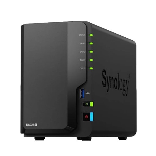 Изображение Сетевой накопитель Synology DS225+ компактное NAS-решение черного цвета.