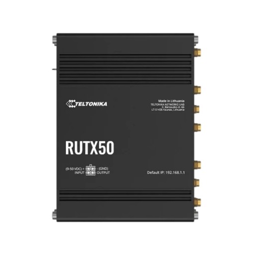 Изображение Промышленный сотовый маршрутизатор Teltonika RUTX50 5G черного цвета.