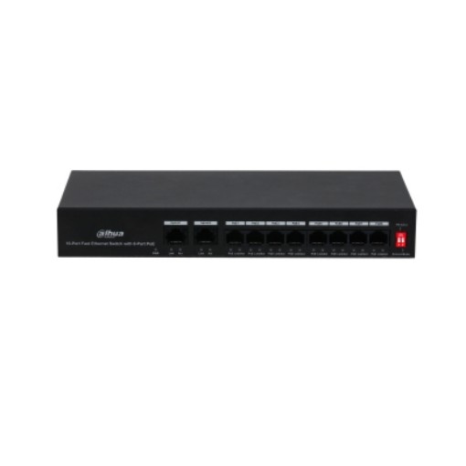 תמונה של מתג רשת Dahua Technology DH-PFS3010-8ET-65 PoE מהיר בצבע שחור