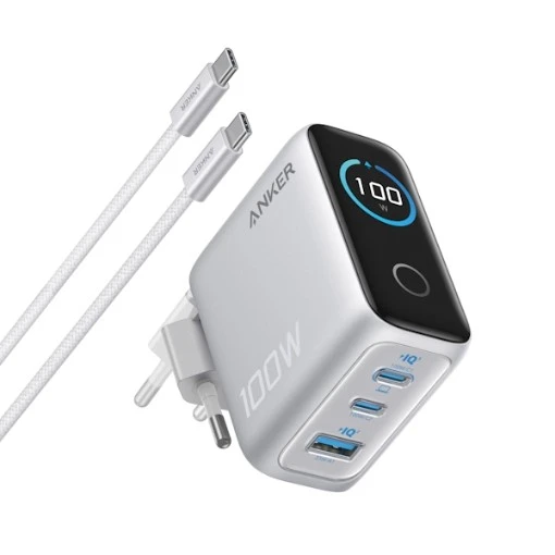 תמונה של מטען קיר Anker 100W עם 3 יציאות בצבע אפור