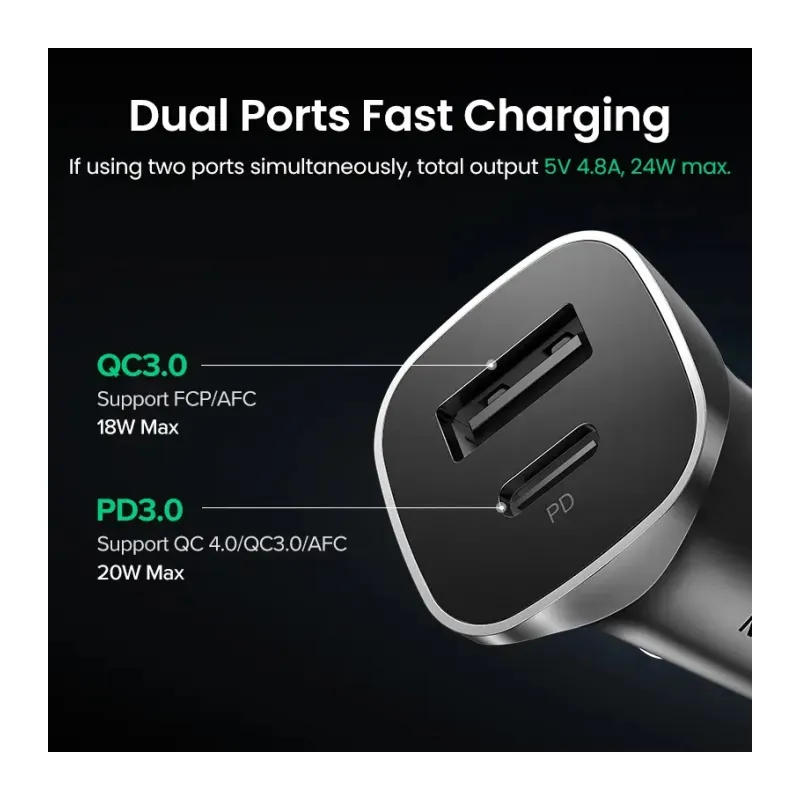 UGREEN 30W Car Charger USB-C PD + USB-A QC in Graphite color 6957303848584 — Image 7